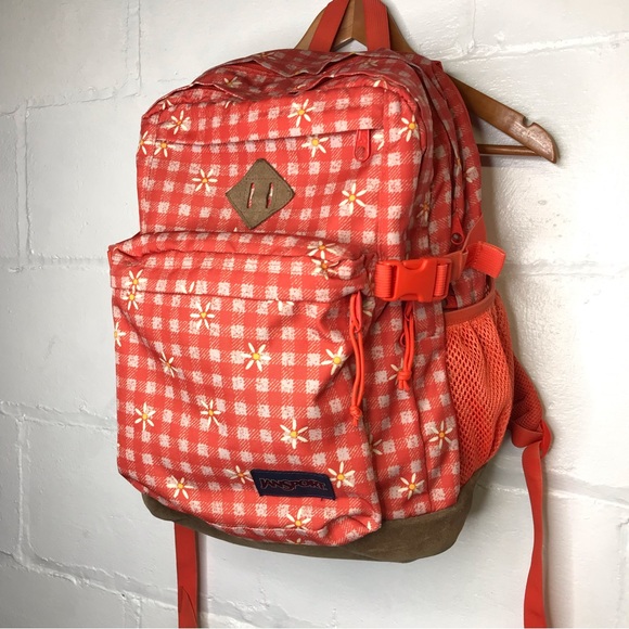 JanSport Main Suede Campus Backpack Daisy Orange Flowers - Picture 1 of 12